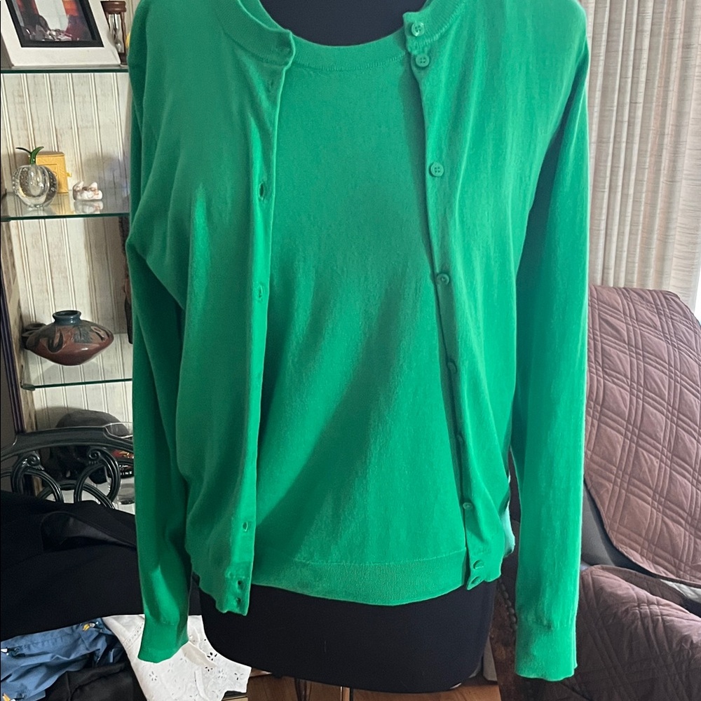 J. Crew Bright Green Cotton Cardigan & Shell Set